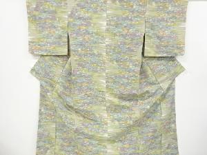 リサイクル　霞に花模様織り出し手織り真綿小千谷紬着物